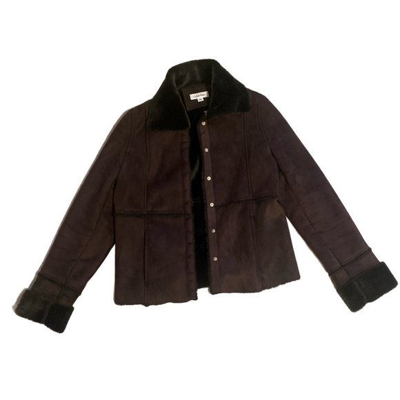 Calvin Klein Jacket Faux Fur Suede Snap Closure Sz Small Color Brown / Womens - Picture 2 of 5